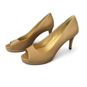 Nine West Women’s Caciao Leather Open Peep Toe Heels